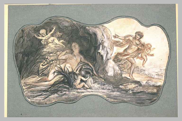 Un jeune homme, guidé par l'amour, surprend une nymphe endormi_0