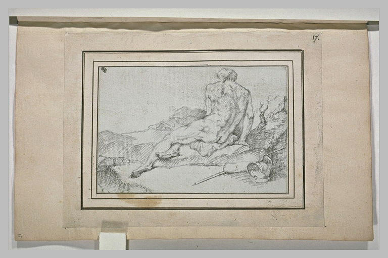 Homme nu, assis au pied d'un tronc d'arbre_0