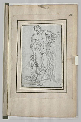 Homme nu, debout, tenant une draperie derrière lui_0