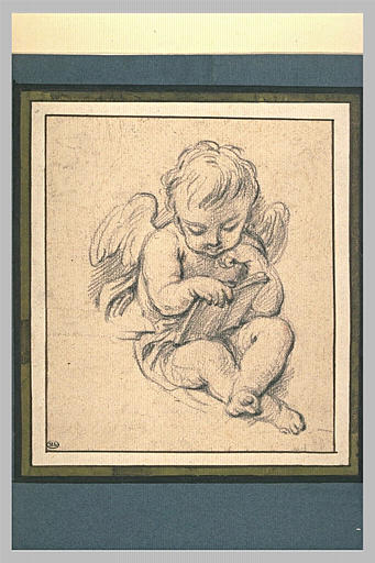 Un ange assis lisant un livre placé sur ses genoux_0