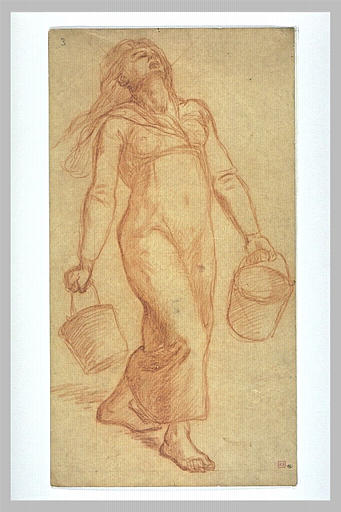 Femme s'avançant vers la droite, la tête levée, portant deux seaux_0