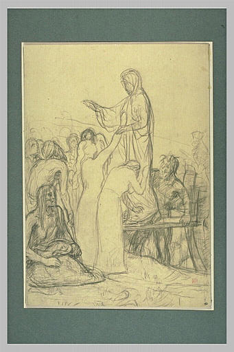 Femme descendant d'un bateau, entourée d'un groupe de personnages_0