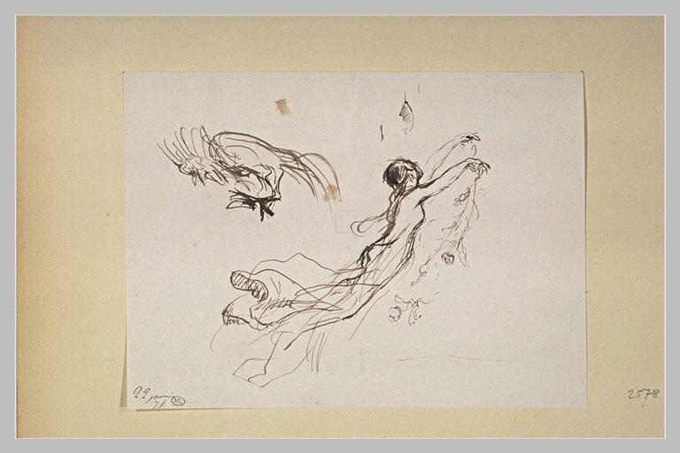 Femme, de profil, volant et répandant des fleurs_0
