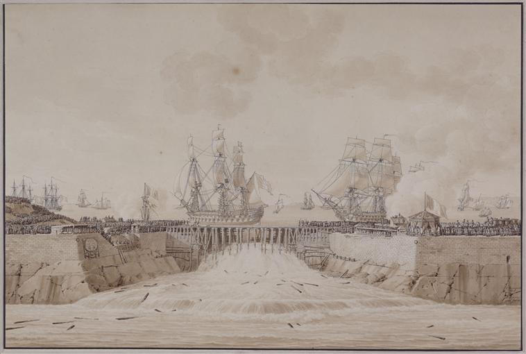 Immersion de l'avant-port militaire de Cherbourg le 23 août 1813 ; Immersion de l'avant-port de Cherbourg en présence de l'Impératrice Marie-Louise le 27 août 1813 (autre titre)_0