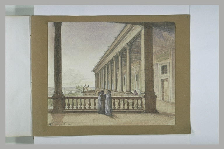Vue d'une colonnade s'ouvrant sur un paysage_0