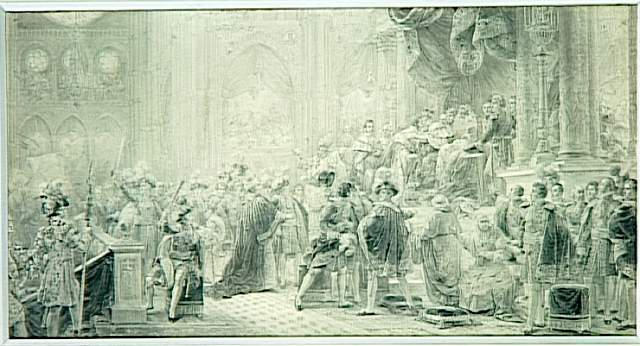 Le Sacre de Charles X à Reims le 29 mai 1825 (le roi donnant l'accolade au Dauphin et aux princes de la famille royale), Charles Abraham Chasselat, 18e siècle, 19e siècle