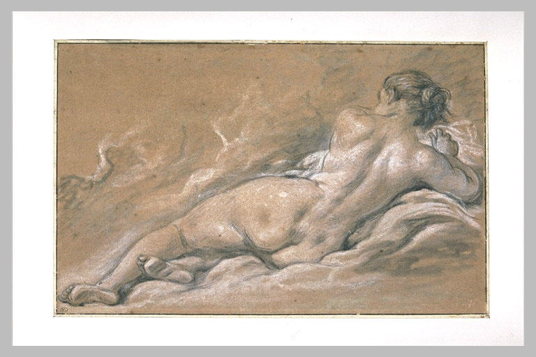 Académie de femme nue, couchée, vue de dos_0