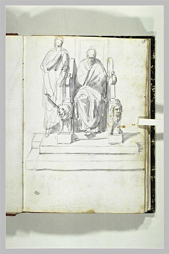 Homme sur un trône, et un personnage debout à ses côtés_0