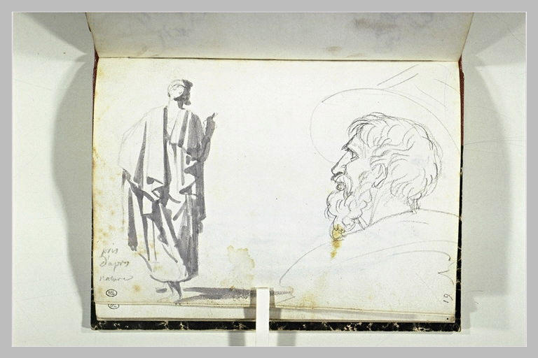 Etude d'un personnage debout, drapé, et d'une tête d'homme_0