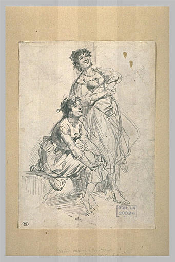 Etude de deux femmes riant, l'une assise et l'autre debout_0