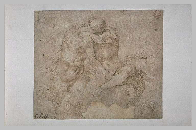Sorte de triton ou de cheval marin enlaçant un homme_0
