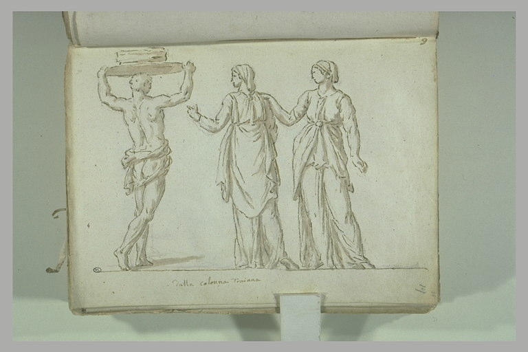 Un homme portant une charge sur la tête, et deux femmes daces_0