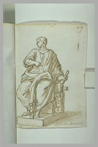 Homme drapé, assis sur un siège supporté par une caryatide agenouillée..._0