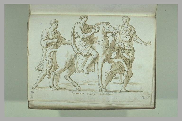 Cavalier drapé, allant vers la droite, tenant une couronne dans sa main..._0