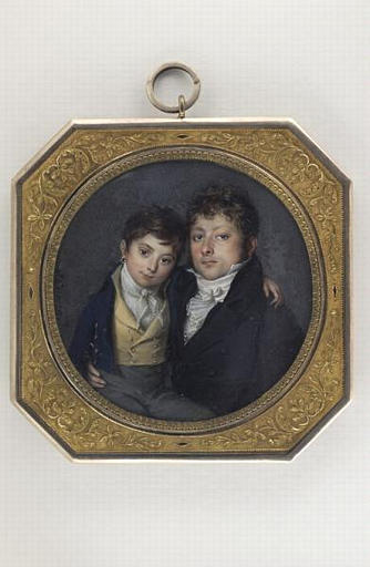 Portrait d'un homme encore jeune tenant son fils sur ses genoux_0