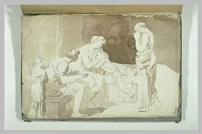 Etude pour une composition avec quatre figures près d'un enfant alité_0