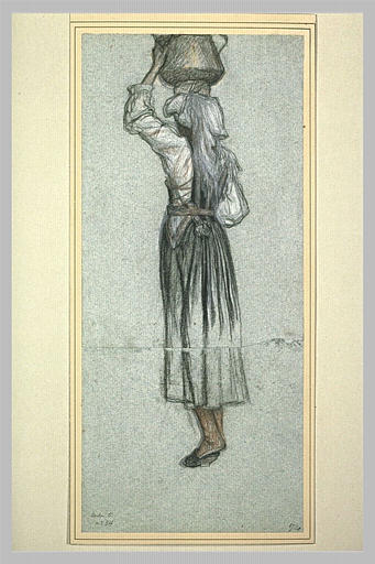 Femme, vue de dos, portant un vase sur la tête_0