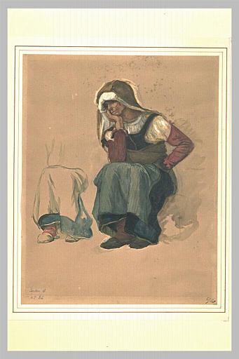 Etude d'une vieille paysanne, assise, et étude du bas de son corps_0