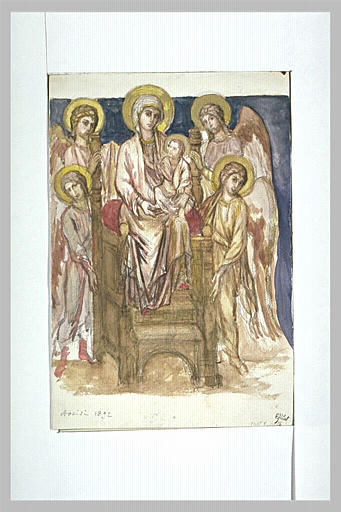 Vierge à l'Enfant trônant entourés d'anges_0