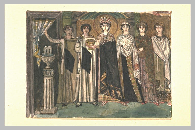 Théodora, clercs et dames de cour, d'après la mosaïque de Saint-Vital_0