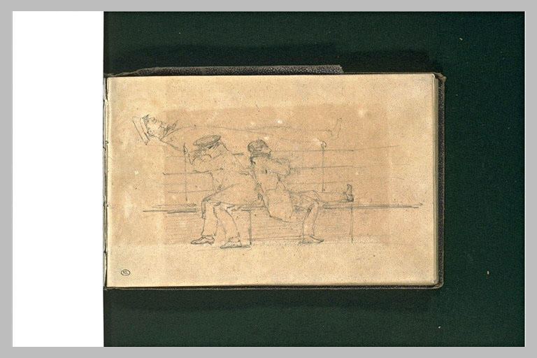 Deux figures sur un banc ; homme de profil_0