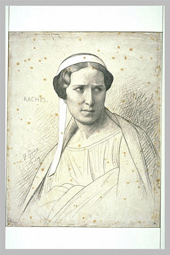 Portrait de la tragédienne Rachel en buste, costume antique_0