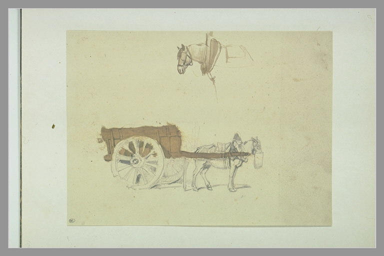 Cheval attelé à une charrette ; cheval attelé_0