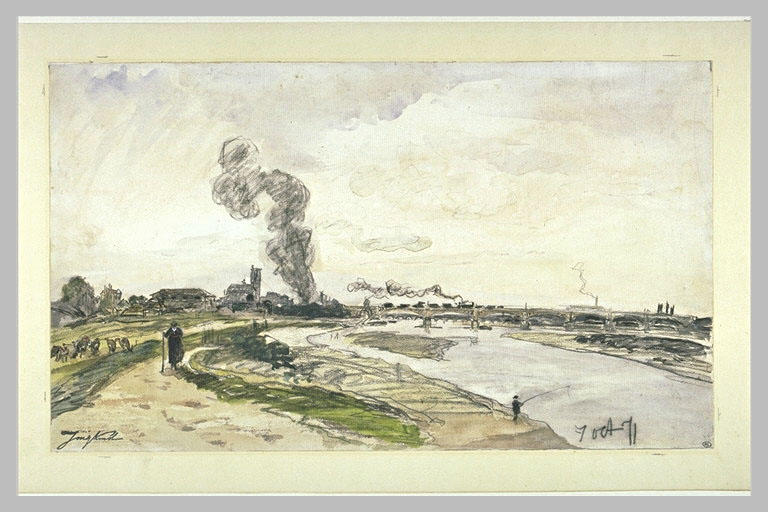 Paysage avec un train passant une rivière_0