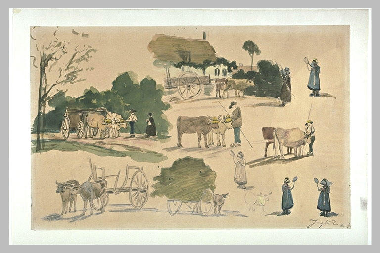 Etudes d'attelages de boeufs et de paysans_0