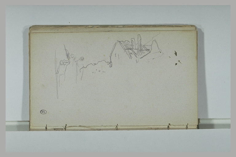 Trois figures de soldats à côté d'une maison en ruines_0