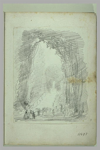 Grande allée boisée dans un parc avec des promeneurs (Saint-Cloud ?)_0