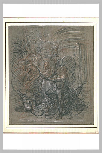 Homme en armure, présentant un portrait que couronne une Renommée_0