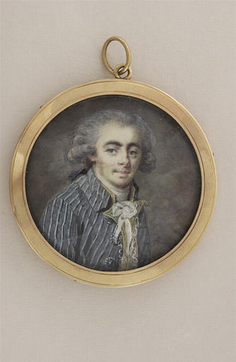 Portrait d'homme jeune, en habit bleu à grandes raies blanches_0