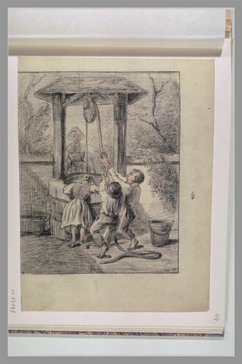 Enfants tirant de l'eau à un puits_0