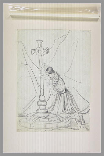 Jeune fille priant au pied d'une croix_0