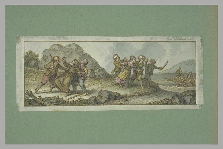 Turcs arrêtant un moine, et enlevant une femme_0