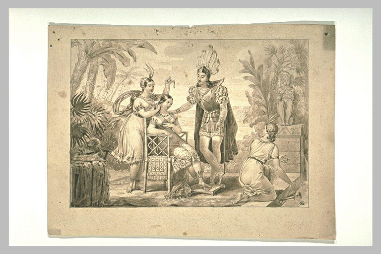 Jeune chevalier debout, auprès d'une princesse indigène assise_0