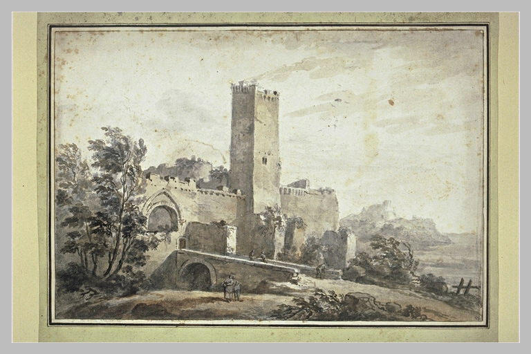 Entrée d'un château, et vue d'un autre château, au loin_0