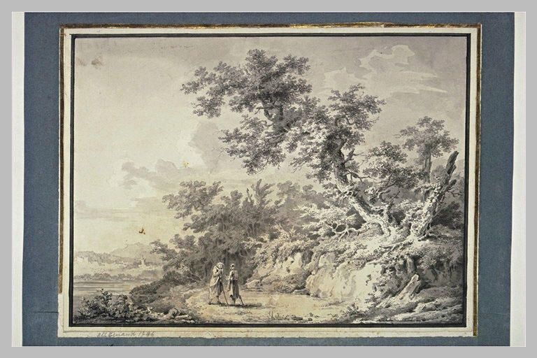 Paysage avec deux figures en conversation près d'une rivière_0