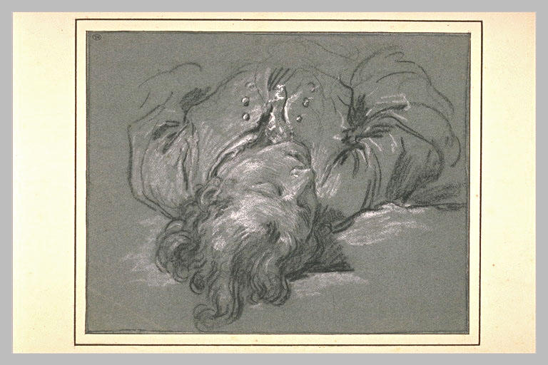 Homme couché sur le dos, vu en raccourci_0