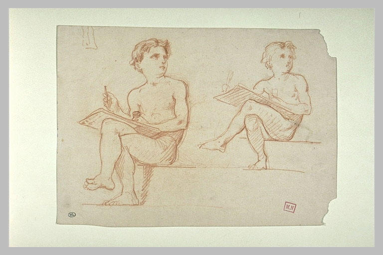 Deux études de jeune garçon, assis, peignant_0