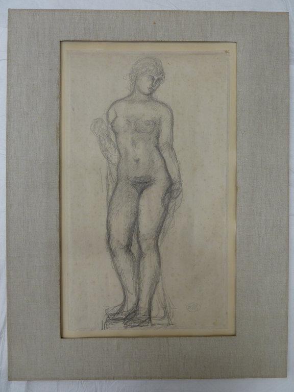 Femme nue, debout, les deux bras contre le corps, tenant une étoffe, Aristide Maillol, 4e quart 19e siècle, 1ère moitié 20e siècle
