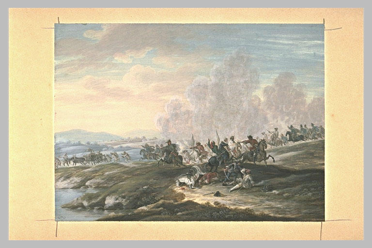 Combat sur terre : charge de cavalerie au bord d'une rivière_0