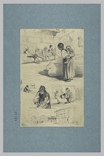 Place, filles, femmes, hommes, et jeunes garçons dans un village_0
