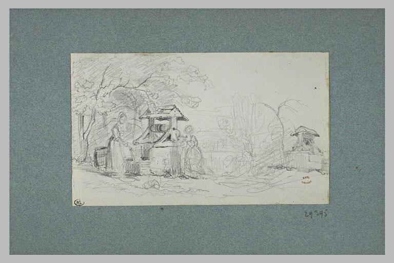 Deux femmes auprès d'un puits ; à droite, un autre puits_0