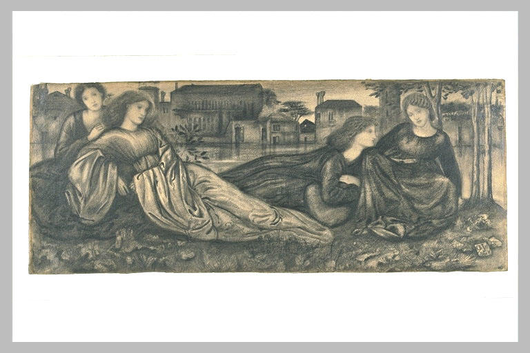 Femmes assises dans l'herbe, au bord de l'eau, à Venise_0