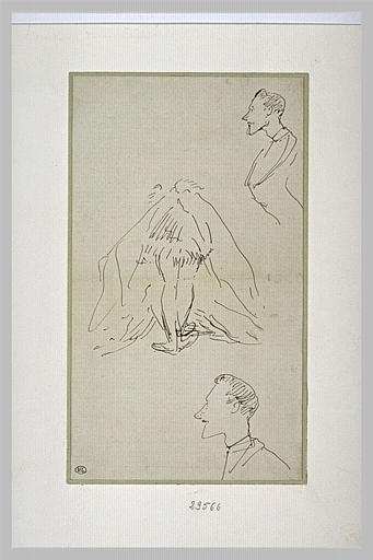 Feuille de croquis : personnage de dos, et deux profils du même homme_0
