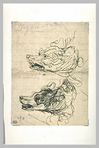 Deux têtes de chien, de profil, à gauche_0