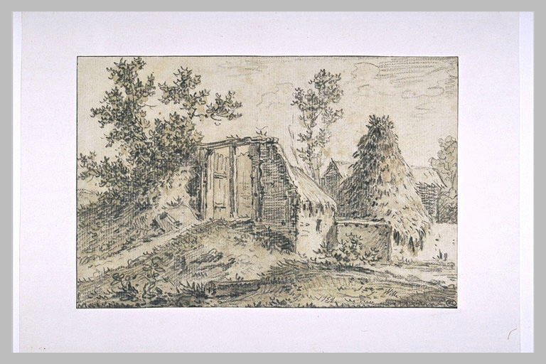 Vue d'un village avec des arbres et une maison délabrée_0