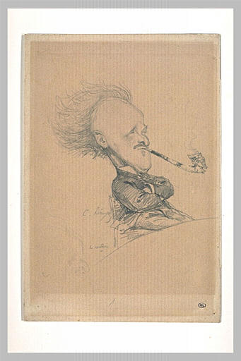 Caricature du docteur Gachet, assis devant une table_0